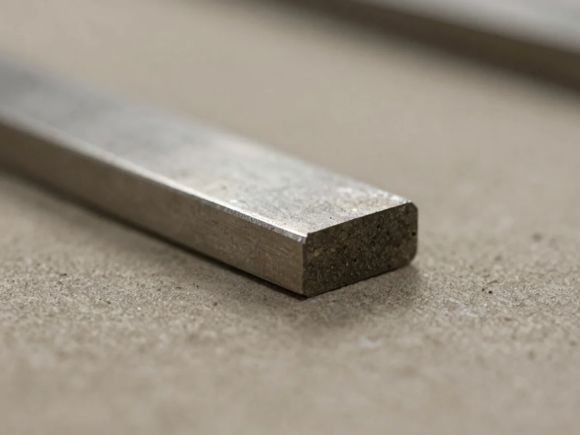 Macro view of a cladded metal blank showing a clean bonded edge between a precious metal layer and a darker base metal c